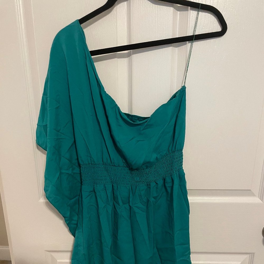 Teal One Shoulder Ruffled Dress